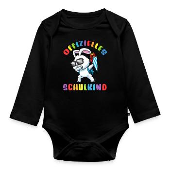 Schulkind Einschulung Hase - Baby Bio-Langarm-Body - Schwarz - Vorne