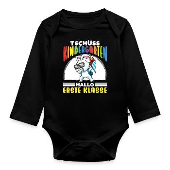 Schulkind Einschulung Hase - Baby Bio-Langarm-Body - Schwarz - Vorne