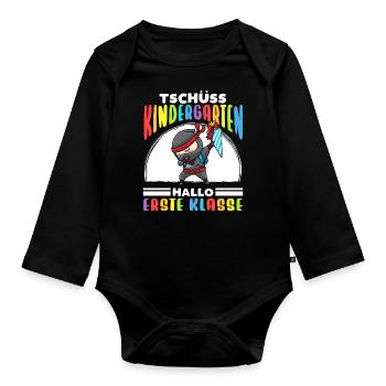 Schulkind Einschulung Ninja - Baby Bio-Langarm-Body - Schwarz - Vorne