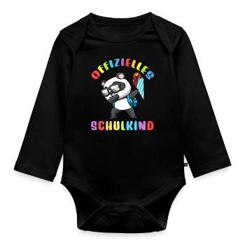 Schulkind Einschulung Panda - Baby Bio-Langarm-Body - Schwarz - Vorne