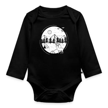 Forest deer in black Graphic - Organic Longsleeve Baby Bodysuit - black - Front