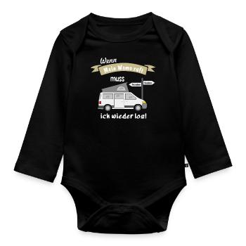 womo ruft campingbus - Baby Bio-Langarm-Body - Schwarz - Vorne