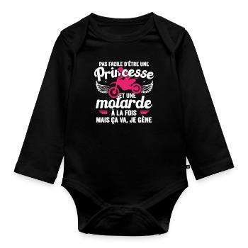 Moto Vélo Anniversaire Motocross Femme Idée Cadeau - Body Bébé bio manches longues - noir - Devant