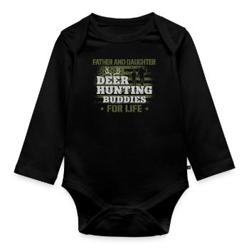 Buck Deer Hunting Hunter Father - Organic Longsleeve Baby Bodysuit - black - Front