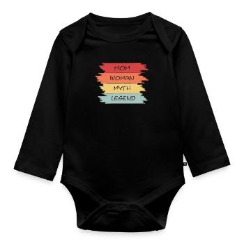 Mom Woman Myth Legend - Baby Bio-Langarm-Body - Schwarz - Vorne