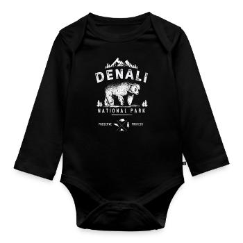 Alaska Geschenk USA Natur Bär Denali Grizzly Wald - Baby Bio-Langarm-Body - Schwarz - Vorne