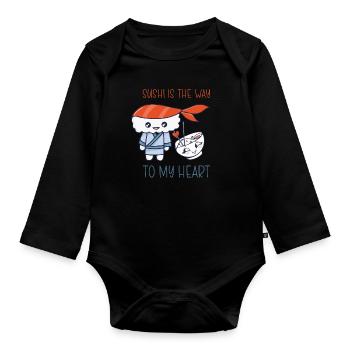 Kawaii Japanese Food Salmon Salmon Sushi Roll - Body Bébé bio manches longues - noir - Devant