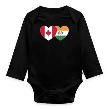 Canada India Flag Heart - Organic Longsleeve Baby Bodysuit - black - Front