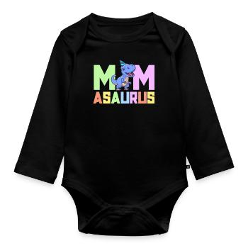 Mama Asaurus Dinosaurier Geburtstagsfeier TRex Matching - Baby Bio-Langarm-Body - Schwarz - Vorne