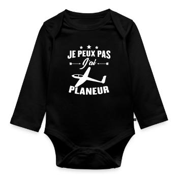 Je peux pas j'ai planeur - Body Bébé bio manches longues - noir - Devant