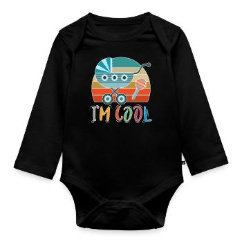 Baby Kinderwagen Rassel Spazieren gehen Retro - Baby Bio-Langarm-Body - Schwarz - Vorne