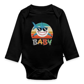 Baby Hai Fisch Tiere Lustig Sonnenbrille - Baby Bio-Langarm-Body - Schwarz - Vorne
