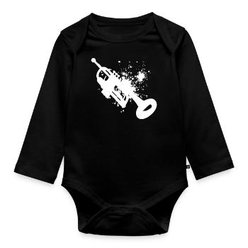 Trompette Trompette Joueur Trompette Trompette Cracheur - Body Bébé bio manches longues - noir - Devant