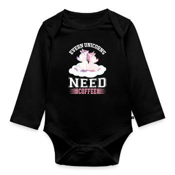 Alle Einhörner brauchen Kaffee Unicorn - Baby Bio-Langarm-Body - Schwarz - Vorne
