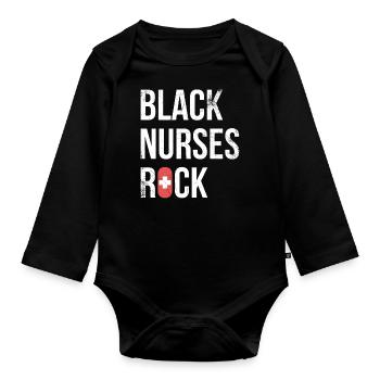 Black Nurse Rock For Den - Organic Longsleeve Baby Bodysuit - black - Front