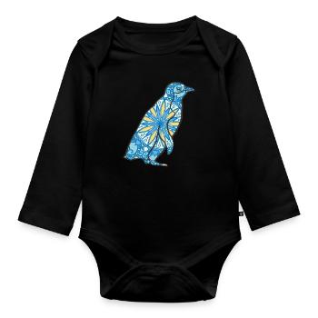 Mandala Pinguin Geometrisches Muster Kunst - Baby Bio-Langarm-Body - Schwarz - Vorne