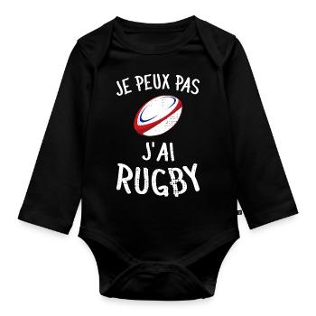 Je Peux Pas J'ai Rugby Joueur Maillot France Rugby - Baby Bio-Langarm-Body - Schwarz - Vorne