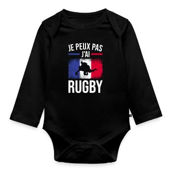 Je Peux Pas J'ai Rugby Joueur Maillot France Rugby - Baby Bio-Langarm-Body - Schwarz - Vorne