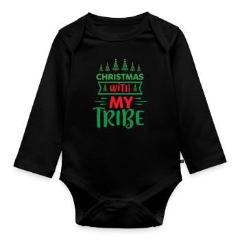 Ugly Christmas Weihnachten ist mein Tribe Sprüche - Baby Bio-Langarm-Body - Schwarz - Vorne