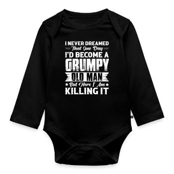 Grim old man Grandpa Griesgram Spiteful grandfather - Organic Longsleeve Baby Bodysuit - black - Front