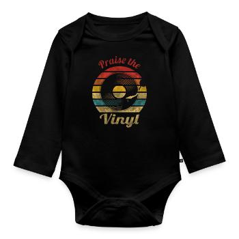 Faites l’éloge de la musique vintage rétro vinyle - Body Bébé bio manches longues - noir - Devant