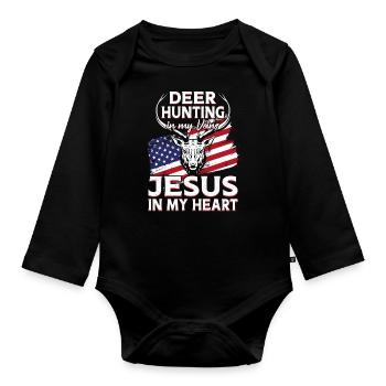 Chasseur de cerfs Buck Jesus - Body Bébé bio manches longues - noir - Devant