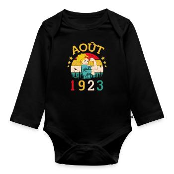 Août 1923 Anniversaire Vintage Happy Birthday - Body Bébé bio manches longues - noir - Devant