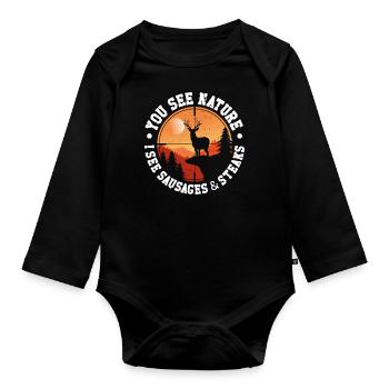 Buck Deer Hunting Hunter Bbq - Baby Bio-Langarm-Body - Schwarz - Vorne