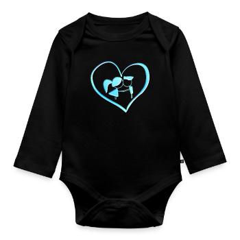 Symbol heart couple couple blue - Organic Longsleeve Baby Bodysuit - black - Front