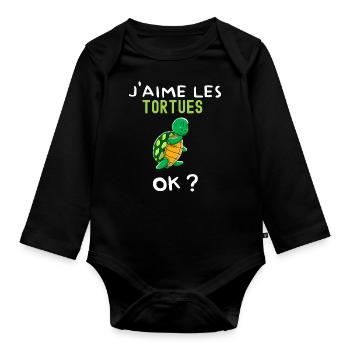 Les Tortues Ma Passion Cadeau Humour - Body Bébé bio manches longues - noir - Devant