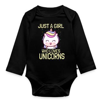 Nur ein Mädchen das Einhorn liebt - Baby Bio-Langarm-Body - Schwarz - Vorne