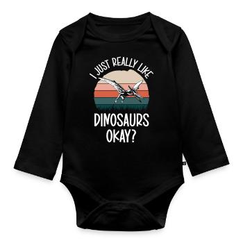 Dino Triceratops Rex Raptor - Organic Longsleeve Baby Bodysuit - black - Front