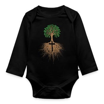 Baum mit Kreuz Religion Jesus Christus - Baby Bio-Langarm-Body - Schwarz - Vorne
