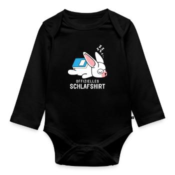 Offizielles Schlafshirt Schlafanzug Hase mit Buch - Baby Bio-Langarm-Body - Schwarz - Vorne