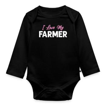 I Love My Farmer Funny Farming - Organic Longsleeve Baby Bodysuit - black - Front