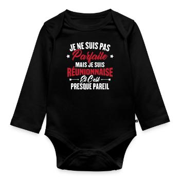 Je ne suis pas parfaite mais je suis Réunionnaise - Body Bébé bio manches longues - noir - Devant