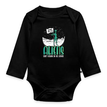 Alien Lustige Außerirdische UFO Galaxie Weltall - Baby Bio-Langarm-Body - Schwarz - Vorne