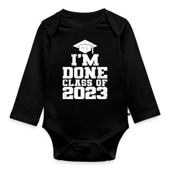 J’ai terminé le cadeau de la fête de fin d’études de la classe 2023 - Body Bébé bio manches longues - noir - Devant