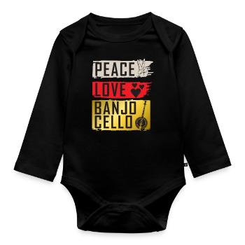 Peace Love Banjo Cello Music Instrument - Organic Longsleeve Baby Bodysuit - black - Front