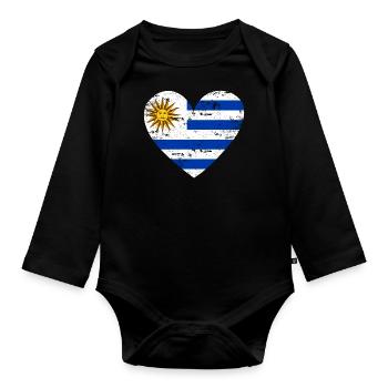 Uruguay Flag Heart - Organic Longsleeve Baby Bodysuit - black - Front