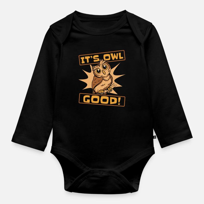 Eule Vogel Tier Eulen - Baby Bio-Langarm-Body - Schwarz