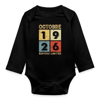 Anniversaire Vintage Idée Cadeau Octobre 1926 - Body Bébé bio manches longues - noir - Devant