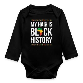 Mes cheveux sont noirs Histoire Rétro pour Orgueil Africain - Body Bébé bio manches longues - noir - Devant