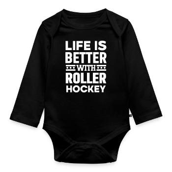 Joueur de roller hockey club roller hockey - Body Bébé bio manches longues - noir - Devant