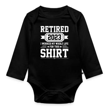 Rente 2023 Pension Rentner Geschenkidee - Baby Bio-Langarm-Body - Schwarz - Vorne