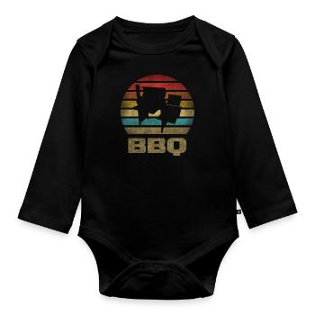 BBQ Time Barbecue Grilling Retro Vintage - Organic Longsleeve Baby Bodysuit - black - Front