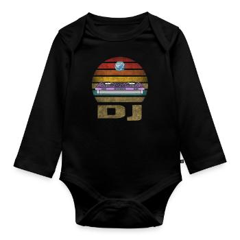 DJ Disco Dance Party Rave Retro Vintage Sunset - Organic Longsleeve Baby Bodysuit - black - Front