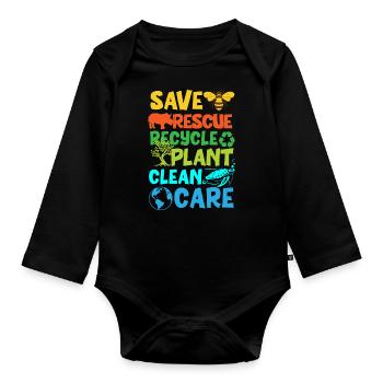 Erde Tag, Retten Sie Den Planeten - Baby Bio-Langarm-Body - Schwarz - Vorne