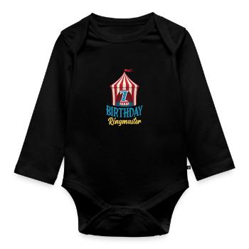 7th Birthday Circus Director Circus Lover - Organic Longsleeve Baby Bodysuit - black - Front