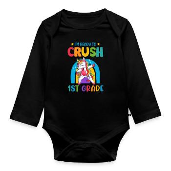 Je suis prêt à écraser les filles arc-en-ciel de 1ère année garçons - Body Bébé bio manches longues - noir - Devant